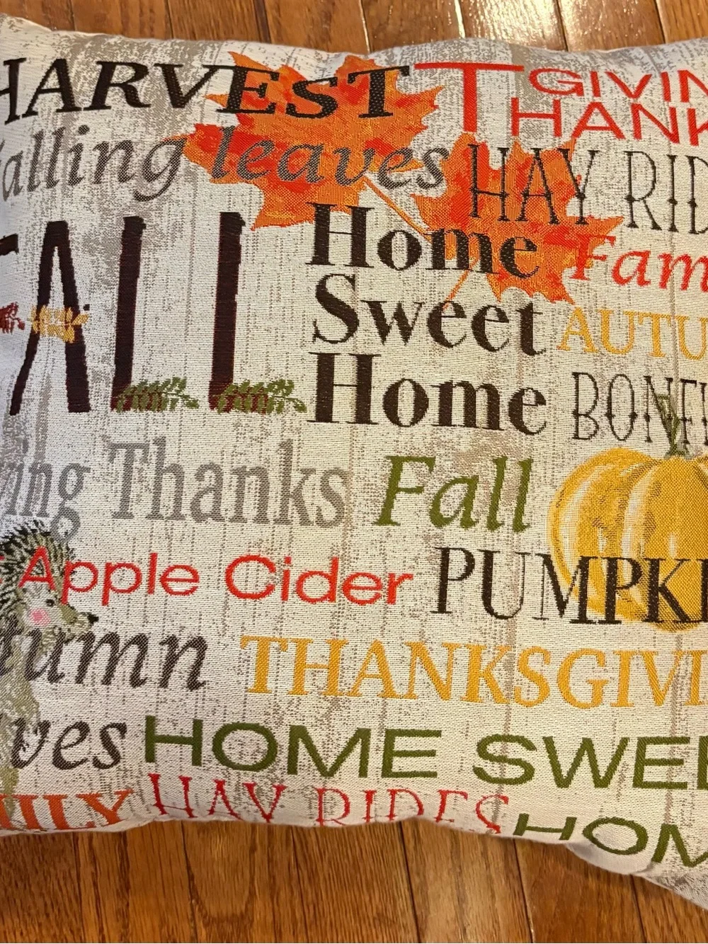 Autumn Word-Print Decorative Throw Pillow - Orange/Yellow/Green